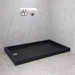 Bac de douche acrylique en coin Streamline 60 x 36 po noir brillant drain à gauche, drain ABS inclus