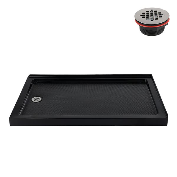 Streamline 60 x 36-in Corner Acrylic Shower Base in Glossy Black with Left Hand Drain, ABS Drain Included