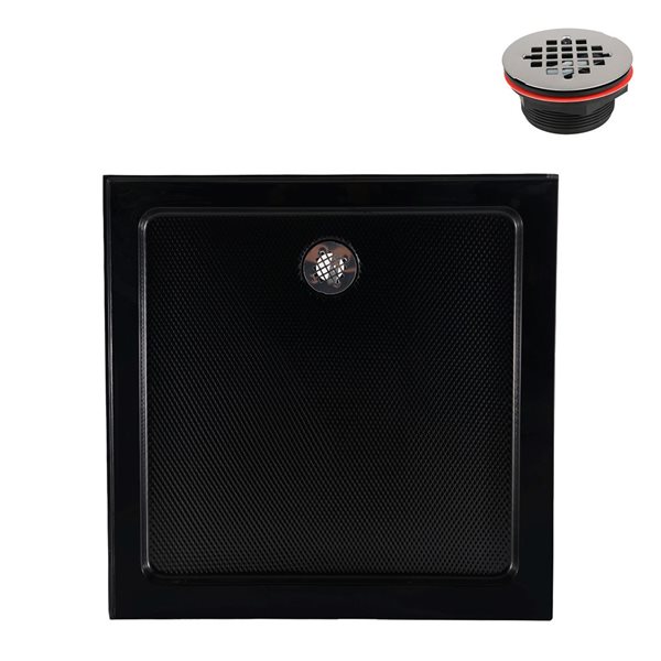 Streamline 36 x 36-in Glossy Black Corner Acrylic Shower Base with Right Hand Drain, ABS Drain Included