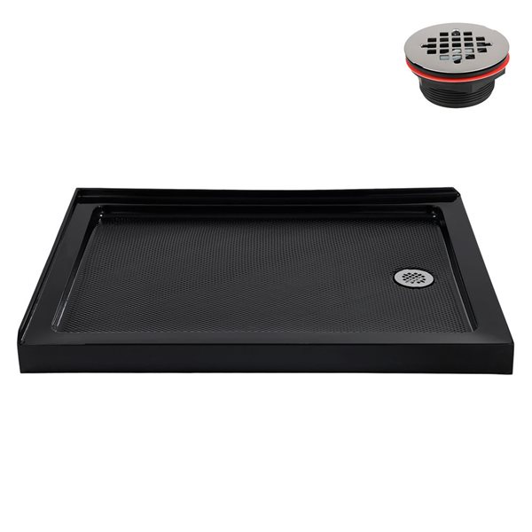 Streamline 48 x 36-in Corner Acrylic Shower Base in Glossy Black with Right Hand Drain, ABS Drain Included