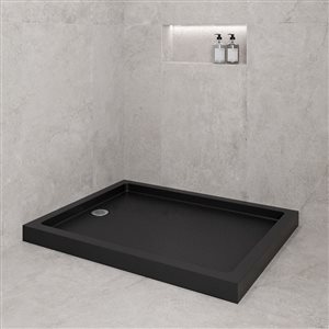 Bac de douche en coin acrylique Streamline 48 x 36 po noir brillant drain à gauche, drain ABS inclus