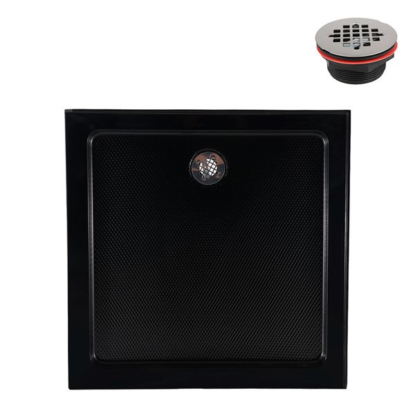 Bac de douche acrylique en coin carré Streamline 36 po noir brillant drain à gauche, drain ABS inclus