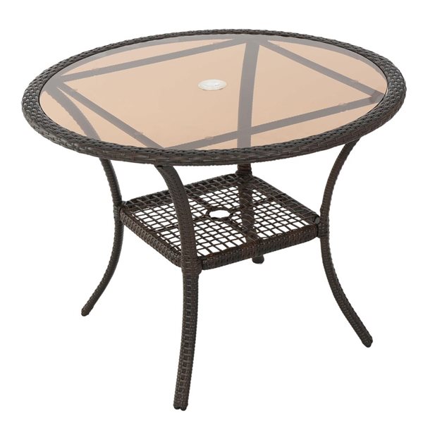 Flynama Round Rattan Frame Clear Outdoor Table