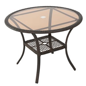 Flynama Round Rattan Frame Clear Outdoor Table