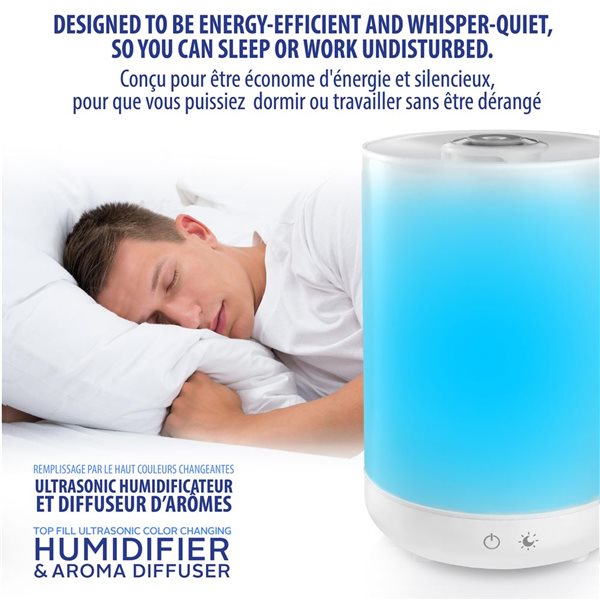 Humidificateur à ultrasons à vapeur froide Bell + Howell à remplissage supérieur avec diffuseur