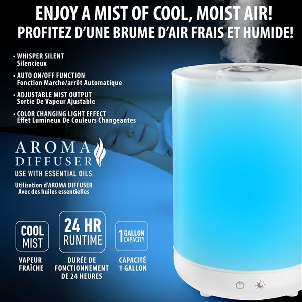 Humidificateur à ultrasons à vapeur froide Bell + Howell à remplissage supérieur avec diffuseur