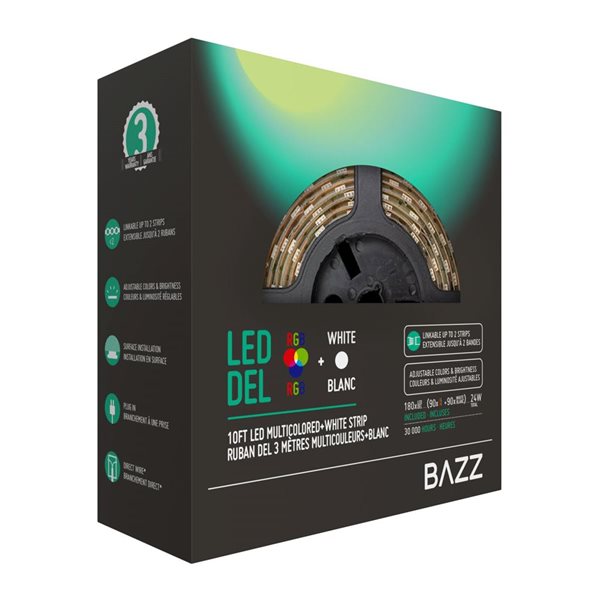 BAZZ 10-ft LED Dimmable RGB+White Strip Light Remote