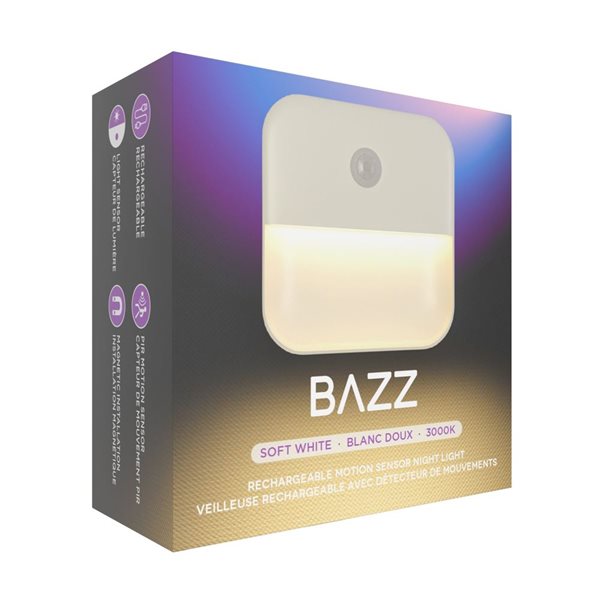 Veilleuse rechargeable BAZZ à détecteur de mouvement blanc doux 3000K