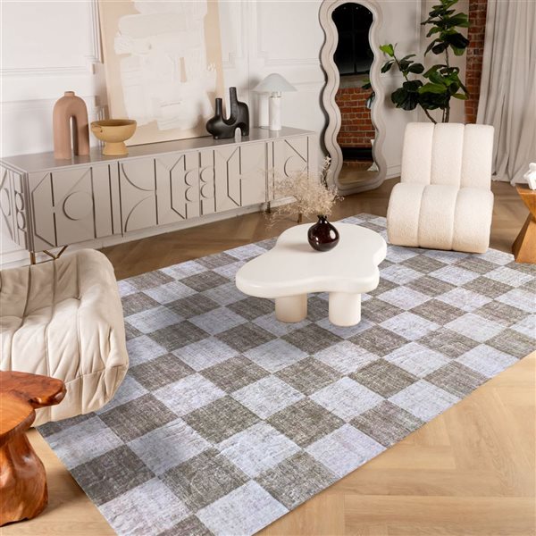 Tapis d'intérieur doux à carreaux beige et marron Eclipse par Rug Branch 6 x 9 po