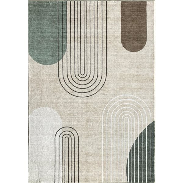 Tapis d'intérieur moderne beige vert Eclipse par Rug Branch de style milieu de siècle 6 x 9 po