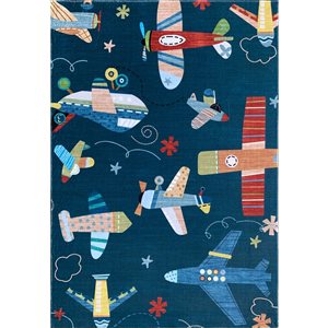 Tapis d'intérieur doux pour enfantsSoft Steps Playtime par Rug Branch 8 x 10 po, bleu marine, motif avion