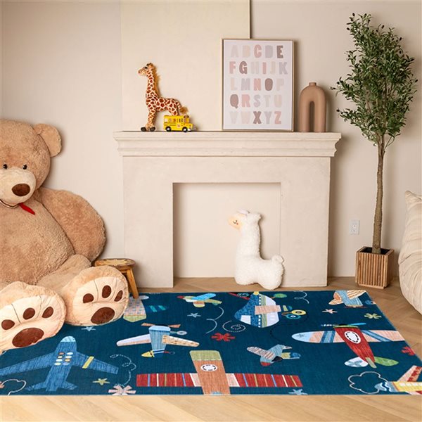 Rug Branch Kids Soft Steps Playtime 8 x 10-in Airplane Navy Indoor Soft Area Rug