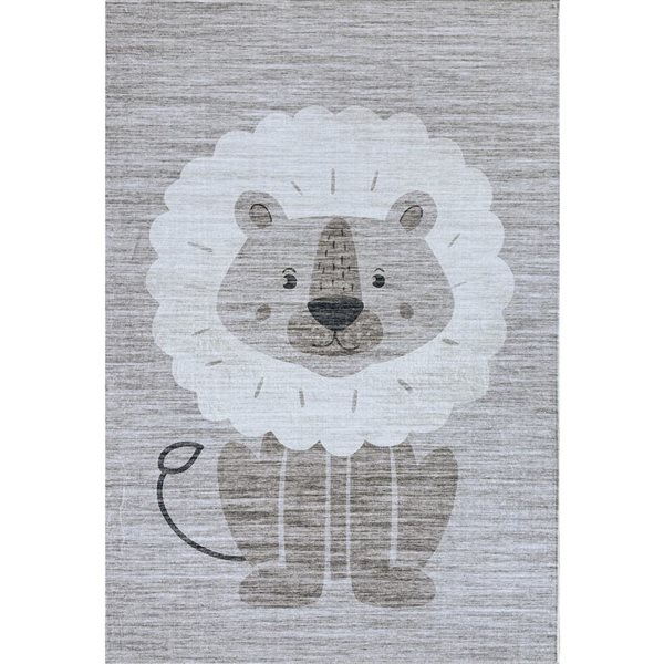 Tapis d'intérieur doux pour enfants Soft Steps Playtime par Rug Branch 5 x 7 po Lion Beige Gris