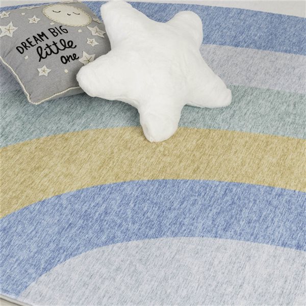 Tapis d'intérieur doux pour enfants Soft Steps Playtime par Rug Branch 4 x 6 po arc-en-ciel Bleu clair Ivoire