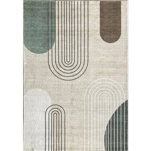 Tapis d'intérieur moderne beige vert de style milieu de siècle Eclipse par Rug Branch 4 x 6 po