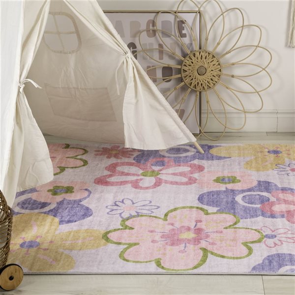 Rug Branch Kids Soft Steps Playtime 6 x 9-in Fun Floral Pink Purple Soft Area Rug