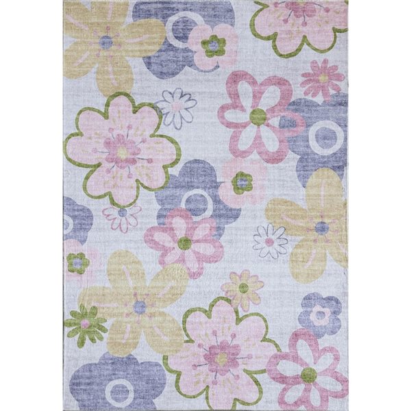 Tapis de jeu pour enfants Soft Steps Playtime par Rug Branch 6 x 9 po fleurs rose et mauve