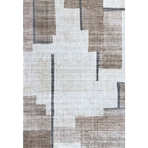 Tapis d'intérieur moderne beige et marron de style milieu de siècle Eclipse par Rug Branch 6 x 9 po