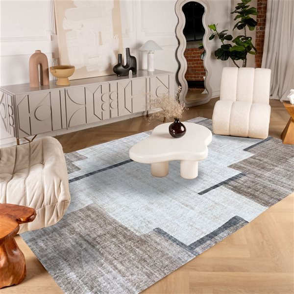 Tapis d'intérieur moderne beige et marron de style milieu de siècle Eclipse par Rug Branch 8 x 10 po