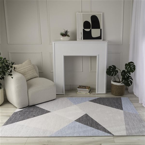 Tapis d'intérieur moderne bleu-gris de style milieu de siècle Eclipse par Rug Branch 5 x 7 po