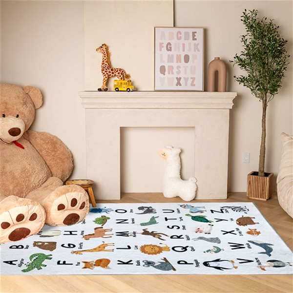 Rug Branch Kids Soft Steps Playtime 4 x 6-in Alphabet Animals White Beige Indoor Soft Area Rug