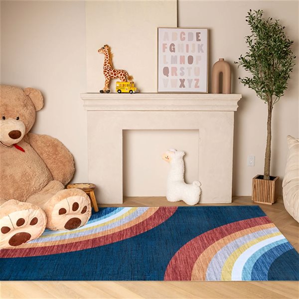 Rug Branch Kids Soft Steps Playtime 5 x 7-in Rainbow Navy Indoor Soft Area Rug