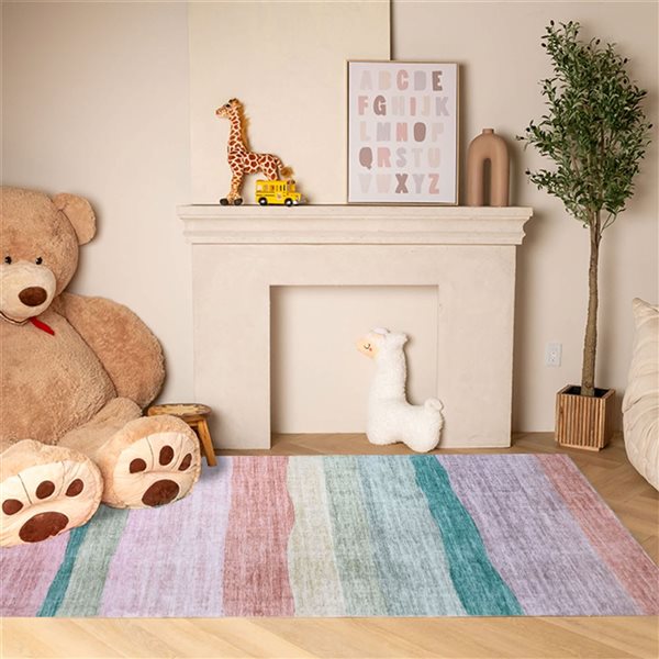 Tapis d'intérieur doux pour enfants Soft Steps Playtime par Rug Branch, 4 x 6 po, arc-en-ciel coloré, rose, vert