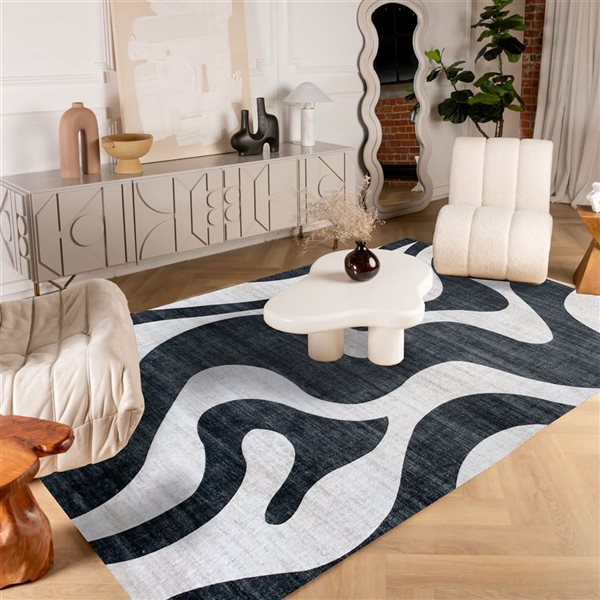 Rug Branch Eclipse 5 x 7-in Abstract Zebra Print Black White Indoor Area Rug