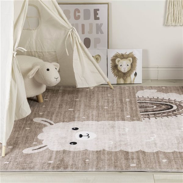 Rug Branch Kids Soft Steps Playtime 6 x 9-in Llama Brown Beige Indoor Soft Area Rug