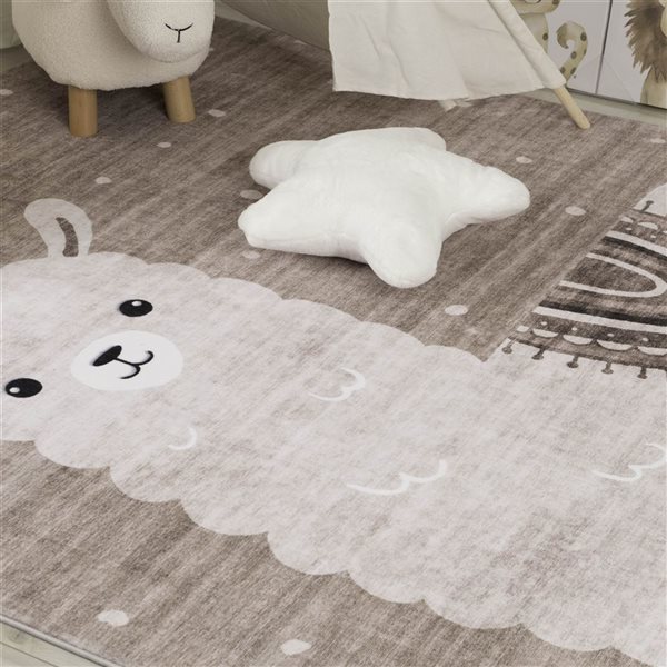 Rug Branch Kids Soft Steps Playtime 6 x 9-in Llama Brown Beige Indoor Soft Area Rug