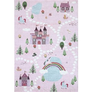 Tapis intérieur pour enfants Soft Steps Playtime par Rug Branch licornes château carte routière rose et blanc 4 x 6 po