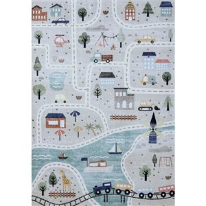 Rug Branch Kids Soft Steps Playtime 5 x 7-in City Road Map, Educational Learning Blue Grey Indoor Soft Area Rug