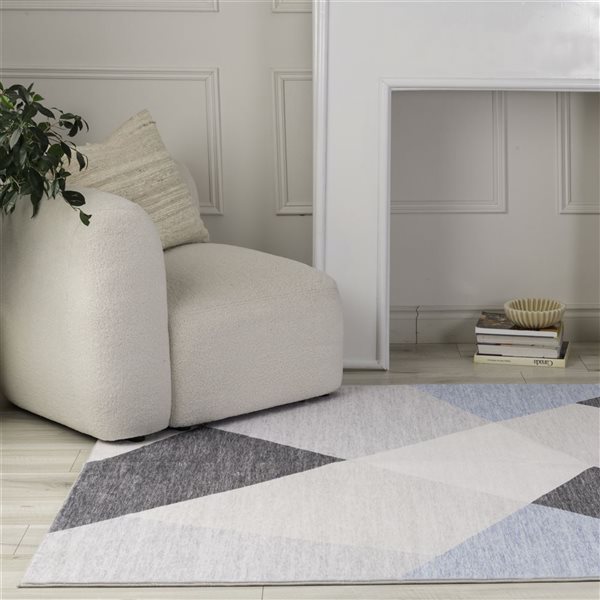 Tapis d'intérieur moderne bleu-gris de style milieu de siècle Eclipse par Rug Branch 8 x 10 po