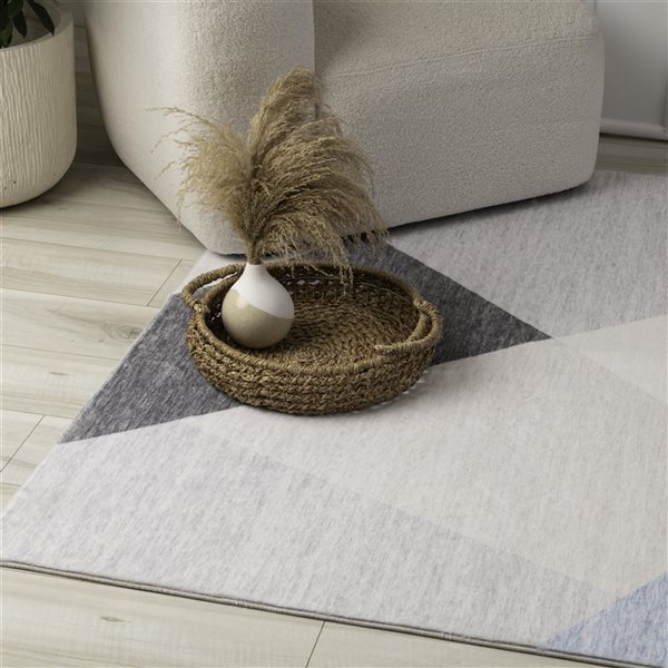 Tapis d'intérieur moderne bleu-gris de style milieu de siècle Eclipse par Rug Branch 8 x 10 po