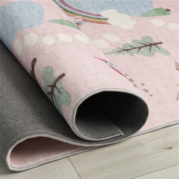 Tapis intérieur pour enfants Soft Steps Playtime par Rug Branch, 6 x 9 po licornes, château, carte, rose et blanc