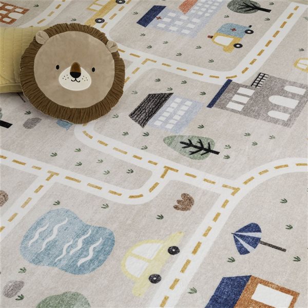 Tapis intérieur pour enfants Soft Steps Playtime par Rug Branch carte routière, bleu et gris 8 x 10 po