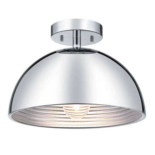 Globe Electric Rachelle 12-in Chrome 1-Light Semi-Flush Mount Ceiling Light w/ Ribbed Interior Shade