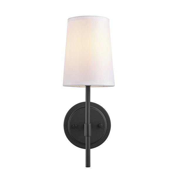 Globe Electric 1-Light Matte Black Wall Sconce w/ White Fabric Shade