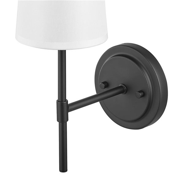 Globe Electric 1-Light Matte Black Wall Sconce w/ White Fabric Shade