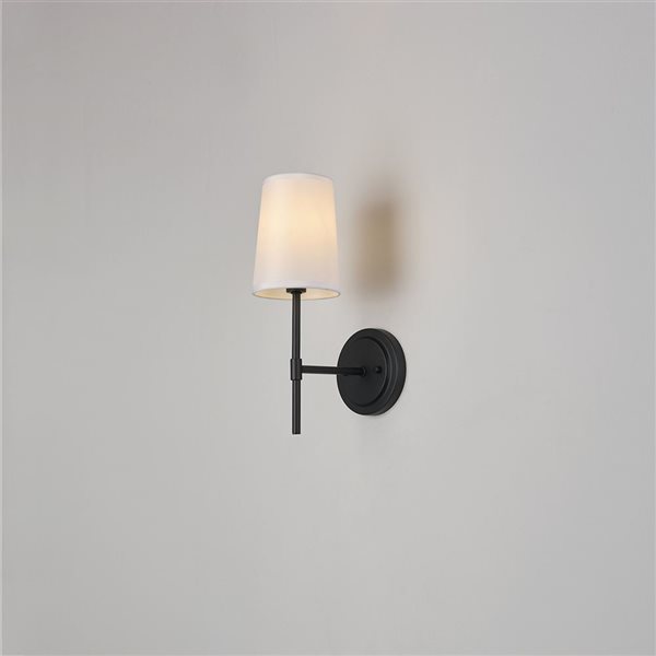 Globe Electric 1-Light Matte Black Wall Sconce w/ White Fabric Shade