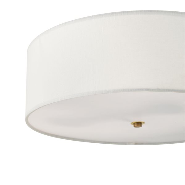 Globe Electric Kyle 16-in Matte Brass 2-Light Flush Mount Ceiling Light w/ White Linen Shade