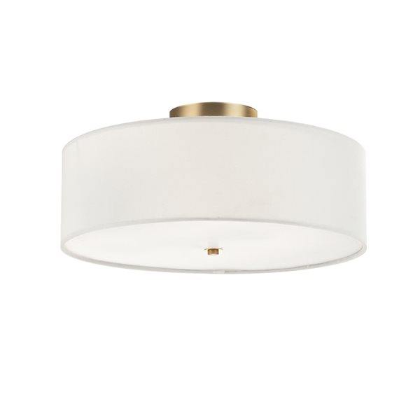 Globe Electric Kyle 16-in Matte Brass 2-Light Flush Mount Ceiling Light w/ White Linen Shade