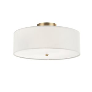 Globe Electric Kyle 16-in Matte Brass 2-Light Flush Mount Ceiling Light w/ White Linen Shade