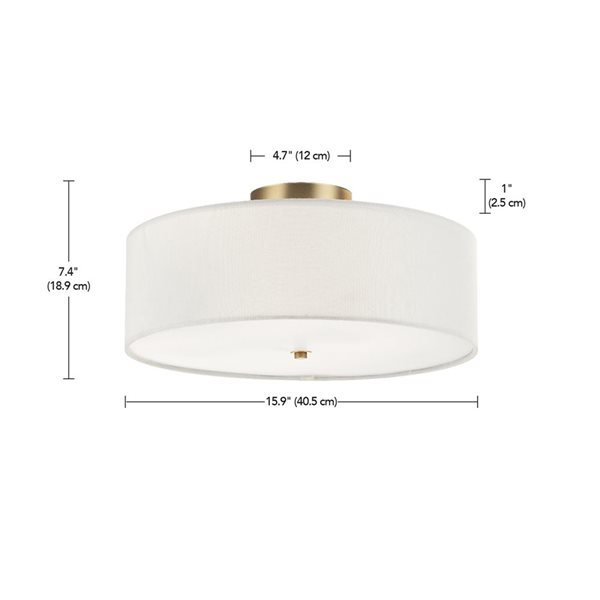 Globe Electric Kyle 16-in Matte Brass 2-Light Flush Mount Ceiling Light w/ White Linen Shade