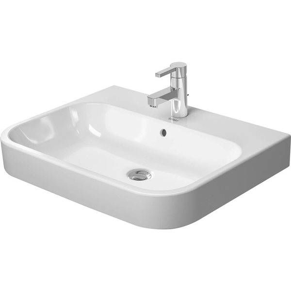 Lavabo rectangulaire mural Happy D.2 Duravit en porcelaine blanche 25,63 po avec trop-plein