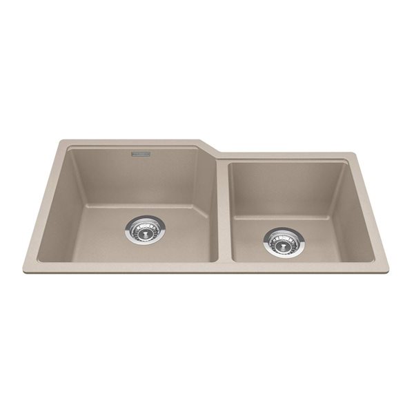 Franke Granite Series 33.88 x 19.69-in Champagne Granite Composite Undermount 60/40 Double Bowl Kitchen Sink