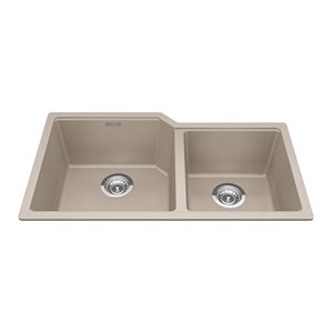 Franke Granite Series 33.88 x 19.69-in Champagne Granite Composite Undermount 60/40 Double Bowl Kitchen Sink