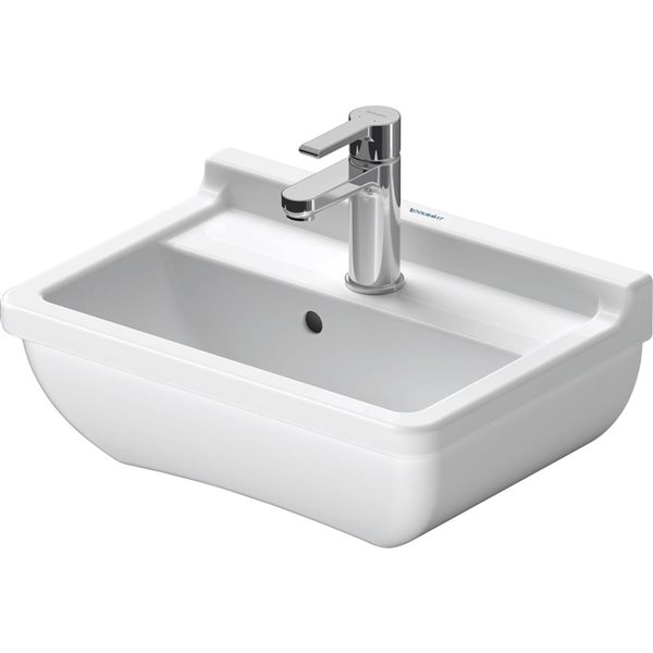 Lavabo rectangulaire mural Starck 3 Duravit en porcelaine blanche 17,75 po avec trop-plein