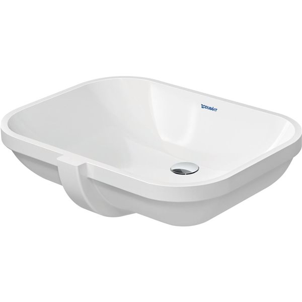 Lavabo rectangulaire sous-plan D-Code Duravit en porcelaine blanche 22 po avec trop-plein