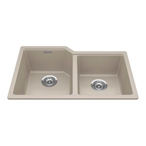 Franke Granite Series 30.69 x 19.69-in Champagne Granite Composite Undermount 60/40 Double Bowl Kitchen Sink